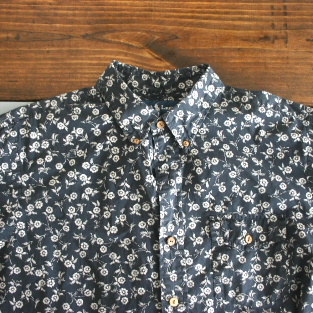 Vintage Ralph Lauren Flower Pattern Shirt Navy Blu